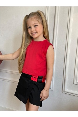 Quzucuk Kids Kız Çocuk Ceketli Kırmızı Şort Etek Takım Kırmızı