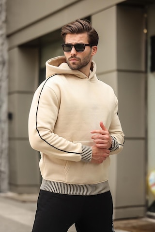 Madmext Bej Kapüşonlu Kanguru Cep Erkek Sweatshirt E7163 Bej