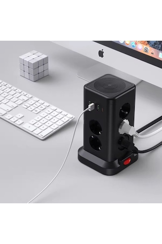 Akım Korumalı Priz Kablosuz Şarj İstasyonu 11x Soket 3x Usb 1xtype-c Kablolu Grup Priz Çoğaltıcı 2 M