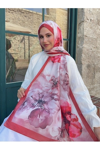 Mira İpek Gül Desen Pamuk Şal Bordo