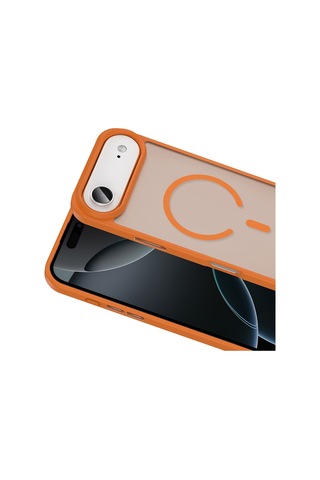 Vendas Apple Uyumlu iPhone 17 Air Kılıf M-safe Şarj Özellikli Mat Arka Yüzey Zore Sio Kapak + Hayalet Ekran Koruyucu Turuncu