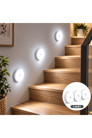 3 Adet Şarjlı Spot Led Lamba Seti - Beyaz Işık Taşınabilir Merdiven Altı, Dolap İçi Gece Lambası Seti