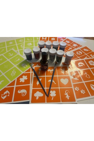 Simli Dövme Glitter Tattoo Kit 10 Tüp Sim 100 Şablon Hediyeli