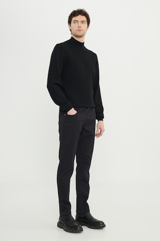 AC&Co / Altınyıldız Classics Erkek Sıyah Pamuklu Slim Fit Dar Kesim 5 Cepli Armürlü Esnek Casual Pantolon Siyah