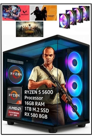 Ramtech Terrace R5-5600 16 GB 1 TB M.2 NVMe SSD 8 GB RX580 Free Dos Masaüstü Oyuncu Bilgisayarı