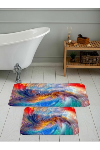 Rovigo Home Baskılı Kaymaz Taban 2 Li Banyo Paspas Takım Rvg5076-100X60-60X50 Çok Renkli