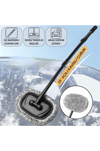 Coofbe 3 Kademe Geniş Ağız Teleskopik Mikrofiber Araç Yıkama Fırçası Kuru Islak Oto Yıkama Fırçası 1 Adet