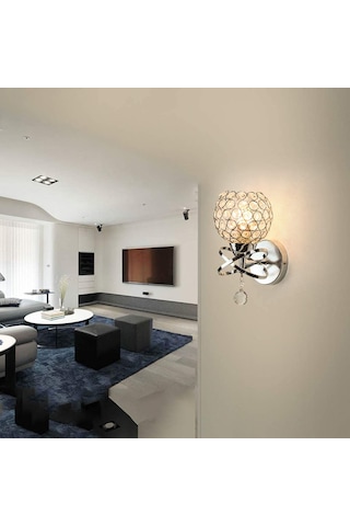 Symbee Gümüş Kristal Asma Lambası - Yatak Odası Mutfak Salon Duvar Aydınlatması - Avrupa Standartı E27 Lamba Tabanı Işık Kaynağı Hariç Beyaz