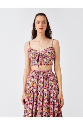 Koton Crop Atlet Askılı Bağlama Detaylı Pembe Desenli 2sak30119ew 2SAK30119EW2D8