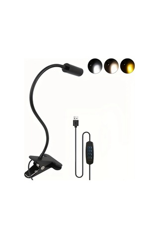 Boatshop1 Siyah Esnek Usb Led Klipsli Masa Lambası 3 Aydınlatma Modu 10 Parlaklık Seviyesi Ayarlanabilir Boyun Kelepçe Yatak Yurt Çalışma Uzay Temalı Tasarım Siyah