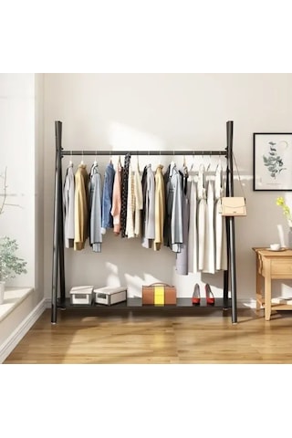 Metal Siyah Konfeksiyon Askısı Ayaklı Askılık Elbise Askılığı 150 165 Cm 6017-nrm
