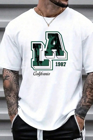Erkek La California 1987 Baskılı Oversize Tshirt Beyaz
