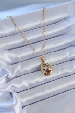 316l Çelik Gold Renk Zirkon Taşlı Kadın Kolye Altın