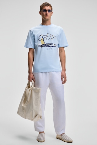 Grımelange PROVENCE Erkek Bisiklet Yaka %100 Organik Pamuklu Regular Fit Mavi T-Shirt
