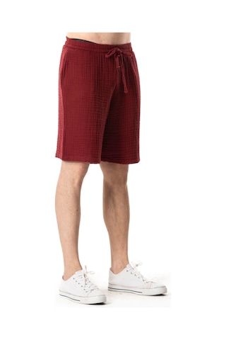Eliş Şile Bezi Beli Lastikli Multi Diz Üstü Müslin Erkek Yazlık Şort Bordo Brd Bordo