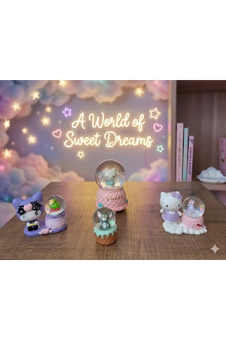 Kuromi, Tom Ve Hello Kitty Figürlü 4'lü Kar Küresi Seti Sevimli Hediyelik 001