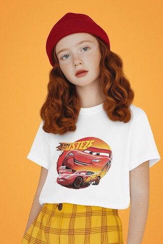 Sevbano Şimşek Mcqueen Arabalar Baskılı Unisex Çizgi Film Çocuk Tişört 1 Beyaz