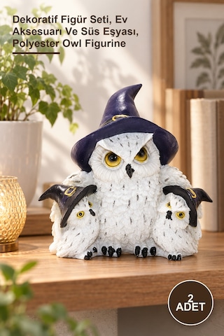 2 Adet Polyester Baykuş Ailesi Dekoratif Figür Seti, Ev Aksesuarı Ve Süs Eşyası, Polyester Owl Figurine
