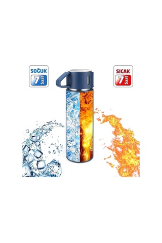 6002 Kupa Bardaklı Paslanmaz Çelik Termos Seti 500 Ml - Mavi Çok Renkli