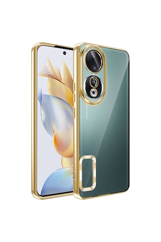 Honor 90 Kılıf Kamera Korumalı Logo Gösteren Zore Omega Kapak Gold