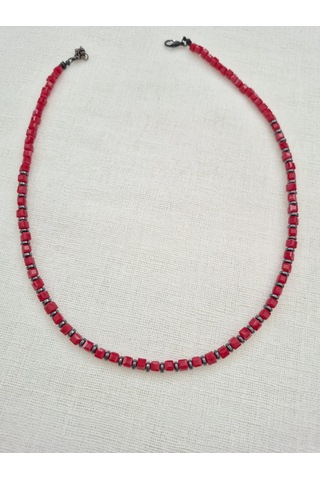 Bordo Küp Hematit Boncuklu Bayan Kolye