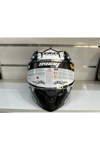 Sway 820 Beast Full Face Motosiklet Kaskı Siyah Beyaz Kırmızı