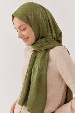 Mirsoy Scarf Zikzak Desen Parlak Jakar Şal - Asker Yeşili Asker Yeşili