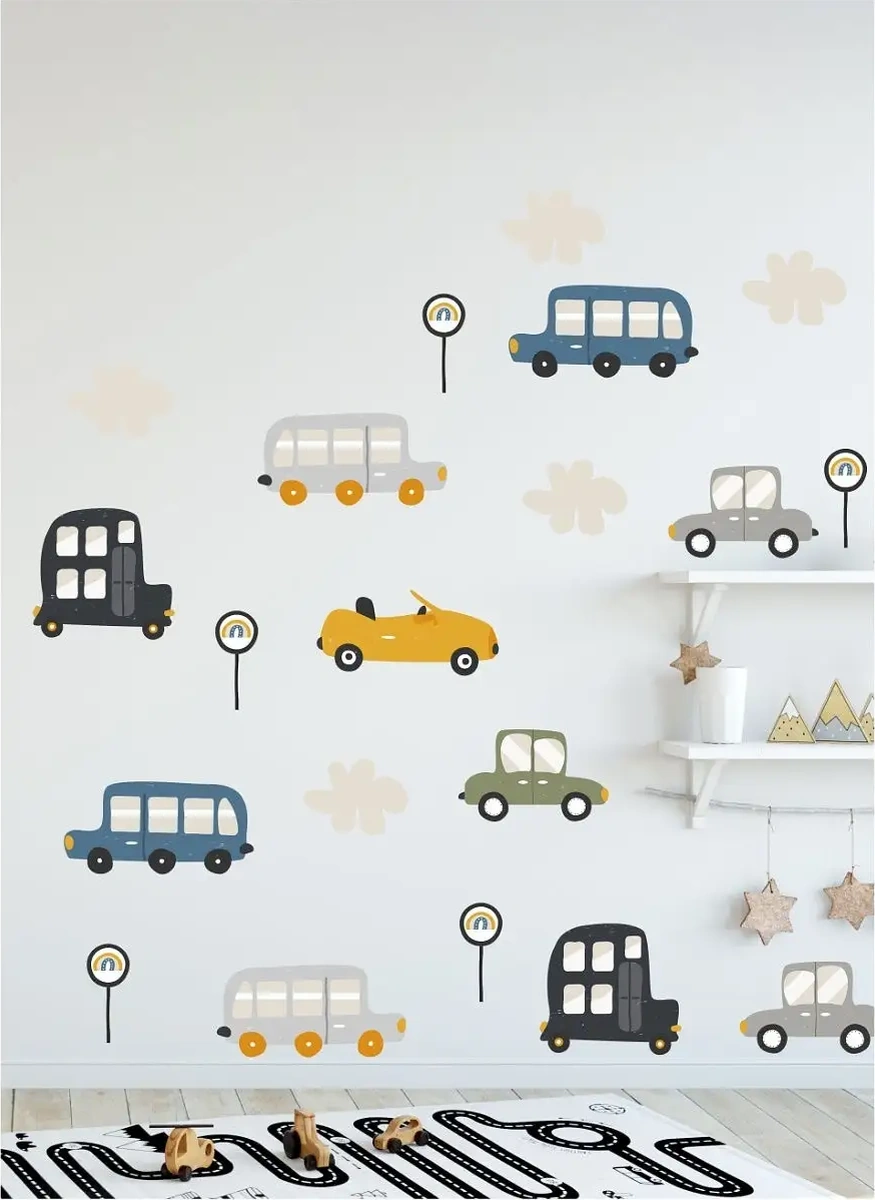 Wallshebno Çocuk Duvar Çıkartmaları İç Mekan Dekoru Arabalar 15120645 Gri