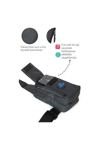 Tuldar Keten Kumaş Belgrat Telefon Bölmeli Çapraz Göğüs Ve Omuz Çantası Tul365 Siyah - Mavi