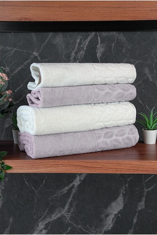 Hazal %100 Pamuklu Kutulu 4'lü Banyo Havlu Seti Hamam Takımı 50x90 - 90x150 Antrasit-krem - 00081 Antrasit
