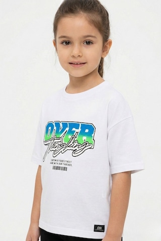 New Kids Baskılı %100 Pamuk Kız Çocuk Tişört-90488 Beyaz