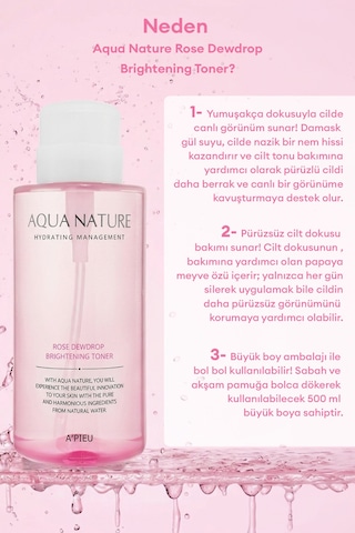 Missha A'PIEU Aqua Nature Rose Dewdrop Brightening Toner Aydınlatıcı ve Nemlendirici Tonik 500 ML