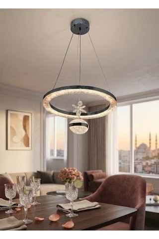 Lzy Avize Store Kristal Tek Toplu Halka Avize Modern Salon, Yemek Masası, Mutfak, Antre Ve Çocuk Odası Aydınlatma Krom