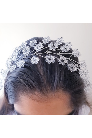 Beyaz Renk Kristal Boncuklu Gelin Tacı (549163988)