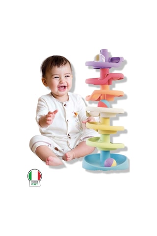 Eğitici Spiral Top Kulesi Quercetti Sarma Kule 10 Parça Renkli Güvenli Bebek Oyuncağı