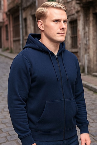 Lacivert Kapşonlu Fermuarlı Sweatshirt Lacivert