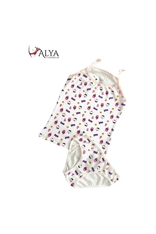 Alya Underwear Kız Çocuk Baskılı Ip Askılı Atlet Ve Slip Takımı Dondurma Baskılı