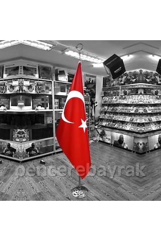 Makam Türk Bayrağı + Krom Kaplama Direk +
