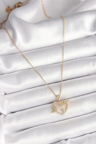 316l Çelik Gold Renk Zincir Zirkon Taşlı Kalp Model Yıldız Detay Kadın Kolye Çok Renkli