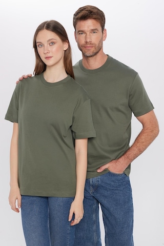 Tudors Unisex Relax Fit Rahat Kesim %100 Pamuk Yumuşak Dokulu Basic Bisiklet Yaka Haki Tişört-30850 Haki