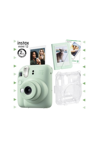 Fujifilm Instax Mini 12 Fotoğraf Makinesi + 10'lu Film + Mini Albüm + Şeffaf Kılıf Seti Yeşil