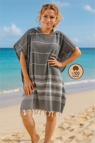 %100 Pamuk Yetişkin Peştemal Panço Bornoz Plaj Havlusu Gri L-xl Gri