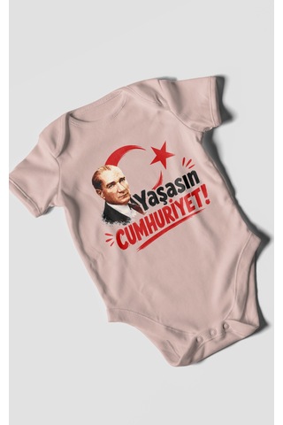 Morivokids Yaşasın Cumhuriyet Kısa Kollu Bebek Body %100 Pamuk Pastel Pembe
