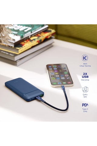 Polosmart Pbs131 10000 Mah Powerbank Type-c Girişli Çift Usb Hızlı Şarj Cihazı Navy Mavi