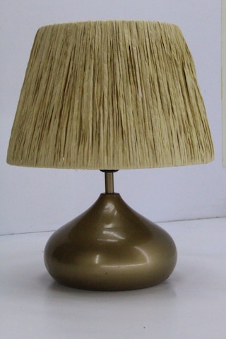 Üzüm Abajur Rafya Başlık Metal Elips Ayak Bej Eskitme