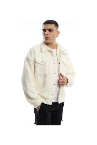 Erkek Kıvırçık Peluş Cıt Cıt Kapamalı Ceket Ekru