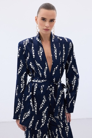 Sateen Desenli Uzun Ceket - Lacivert-136470 Lacivert