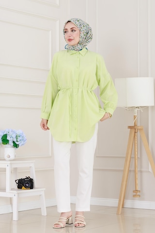 Sevitli Önü Ekli Bol Kalıp Tunik-sarı-5205 Sarı