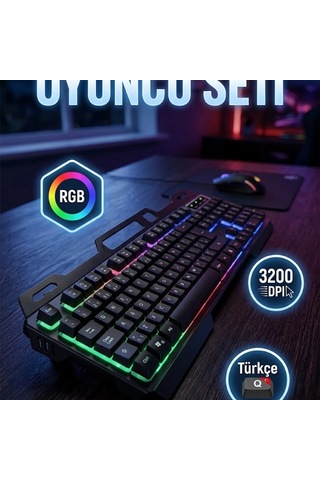 Rgb Işıklı Oyuncu Klavye Ve Mouse Seti Türkçe Q, 3200 Dpı, Usb Bağlantı