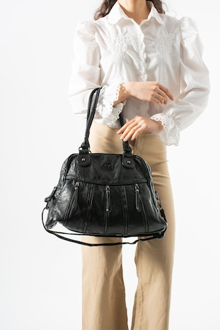 571 Collections Yıkanmış Deri Çok Gözlü Omuz Çantası Siyah Model: 571-12l